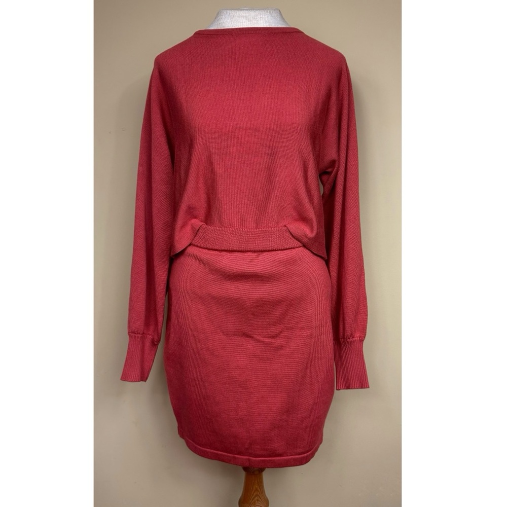 Fashion Elegant Puff Sleeve Knit Skirt Set in Rust Size Small - Picture 3 of 14